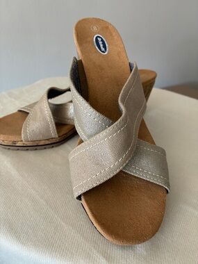 Dr. Scholl’s Wedge Slide Sandal Cork & Nude Upper Size 8
